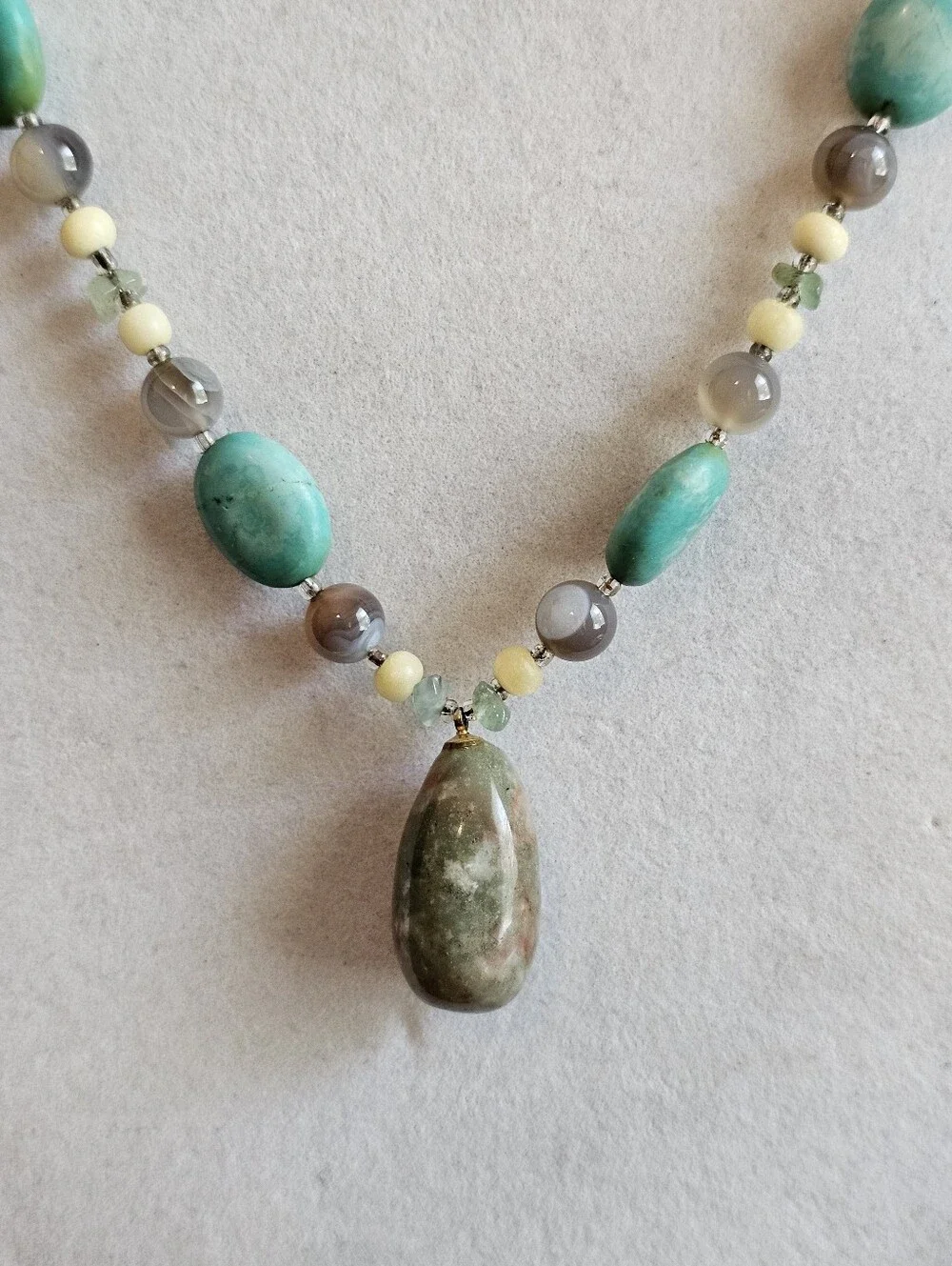 Artisan Natural Turquoise Mixed Gemstone Beaded Drop Necklace